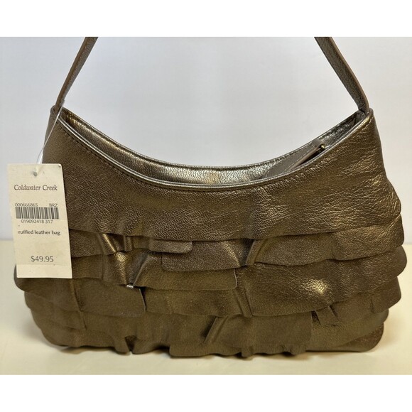 Coldwater Creek Bronze Ruffle Clutch Bag Purse - Picture 2 of 7